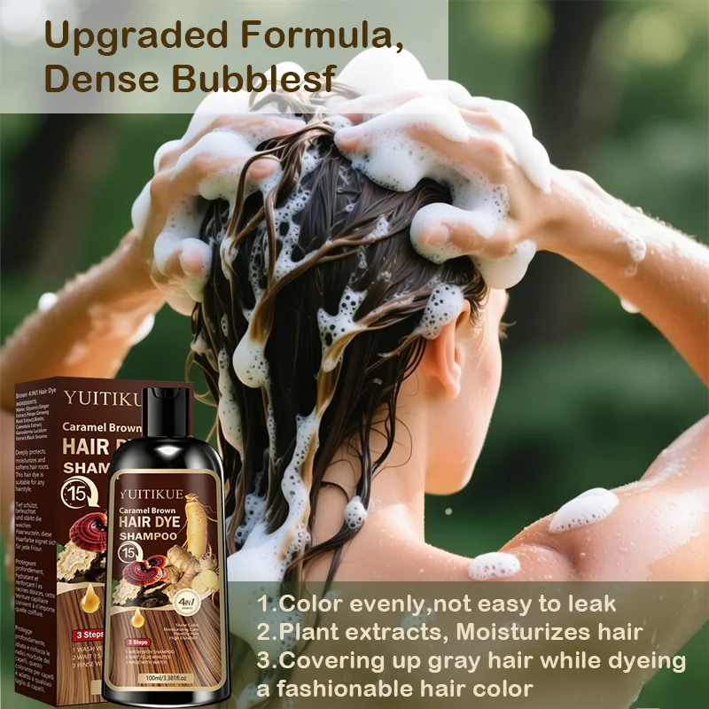 YUITIKUE Caramel Brown Hair Dye Shampoo - 4in1 Moisturizing Hair Color Shampoo Long-Lasting Hair Dye for All Hair Types Peaceful Pleasures Health and Wellness