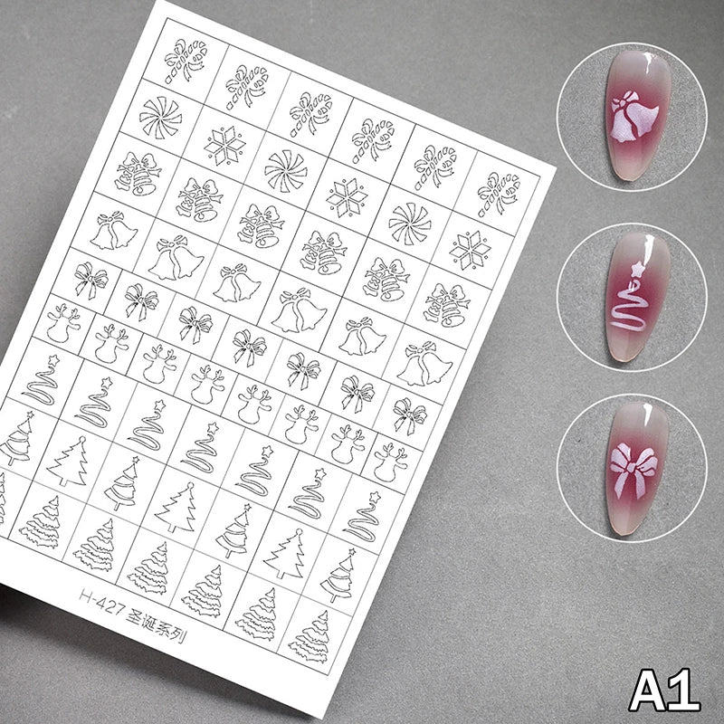Airbrush Stencil For Nails Winter Snowflake Snow Tree Christmas Decors Hollow Nail Stickers Airbrush French Manicure Tips Peaceful Pleasures Health and Wellness A1