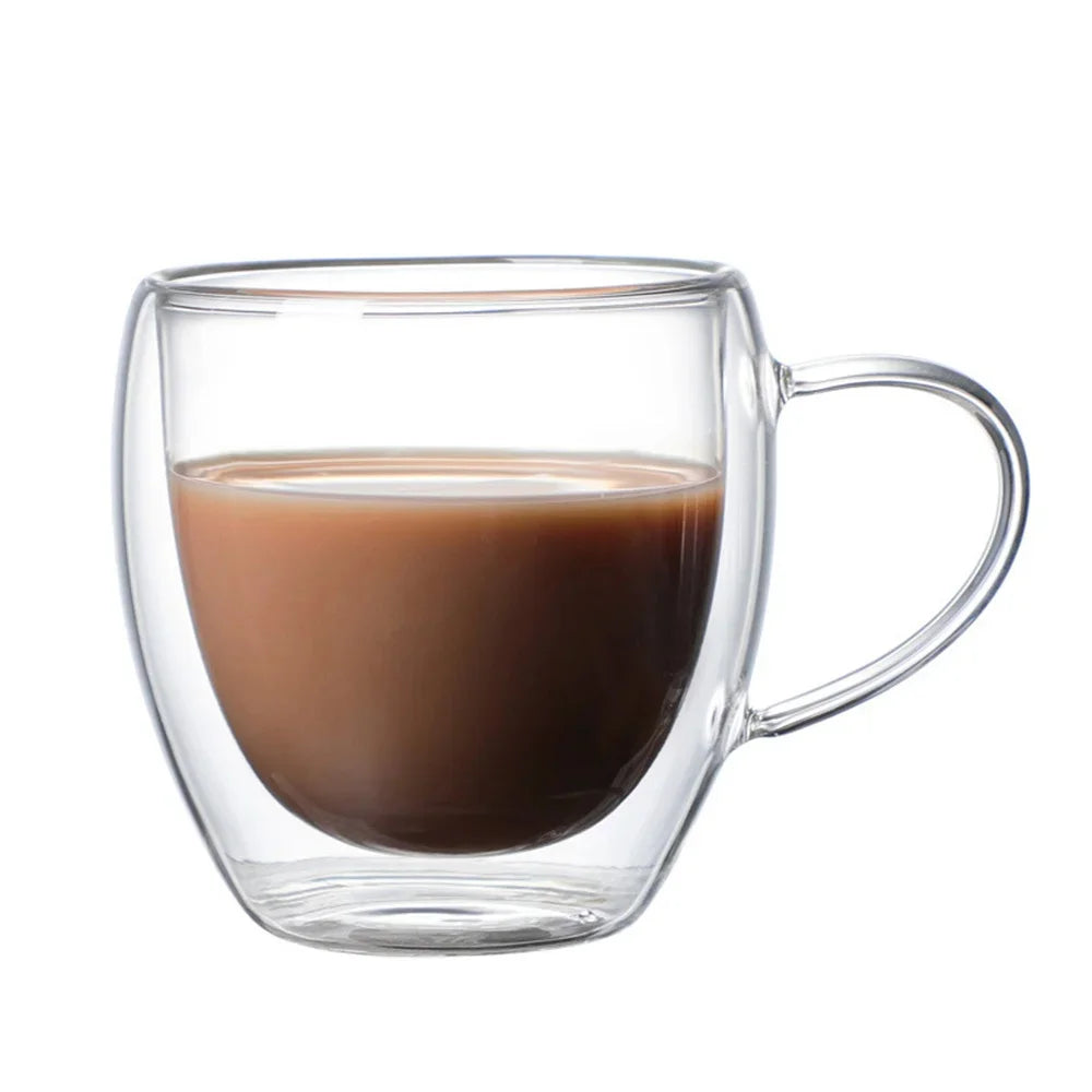 250ml Double-Walled Borosilicate Glass Coffee Mug with Handle