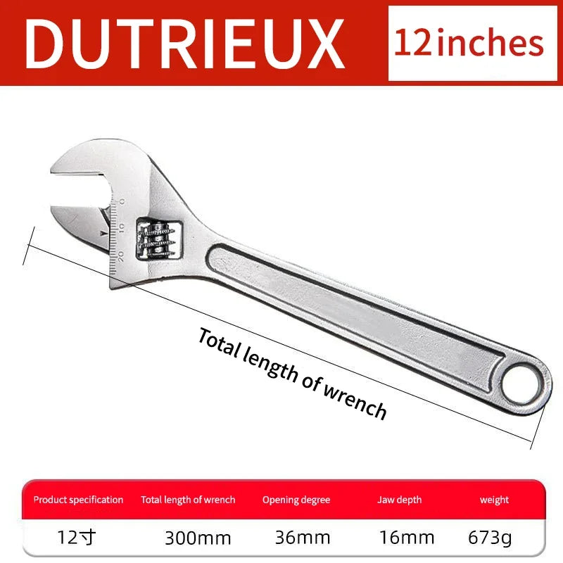Adjustable Wrench Large Openin Long Handle Universal Spanner Clamp Wrench Carbon Steel Mechanical Workshop Hand Repair Tools Peaceful Pleasures Health and Wellness silvery 12-Inch