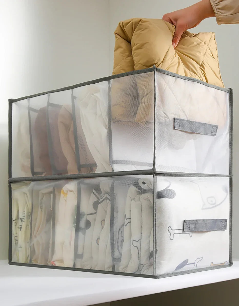 45L 5-Grid Foldable Bedding & Linen Storage Organizer Box