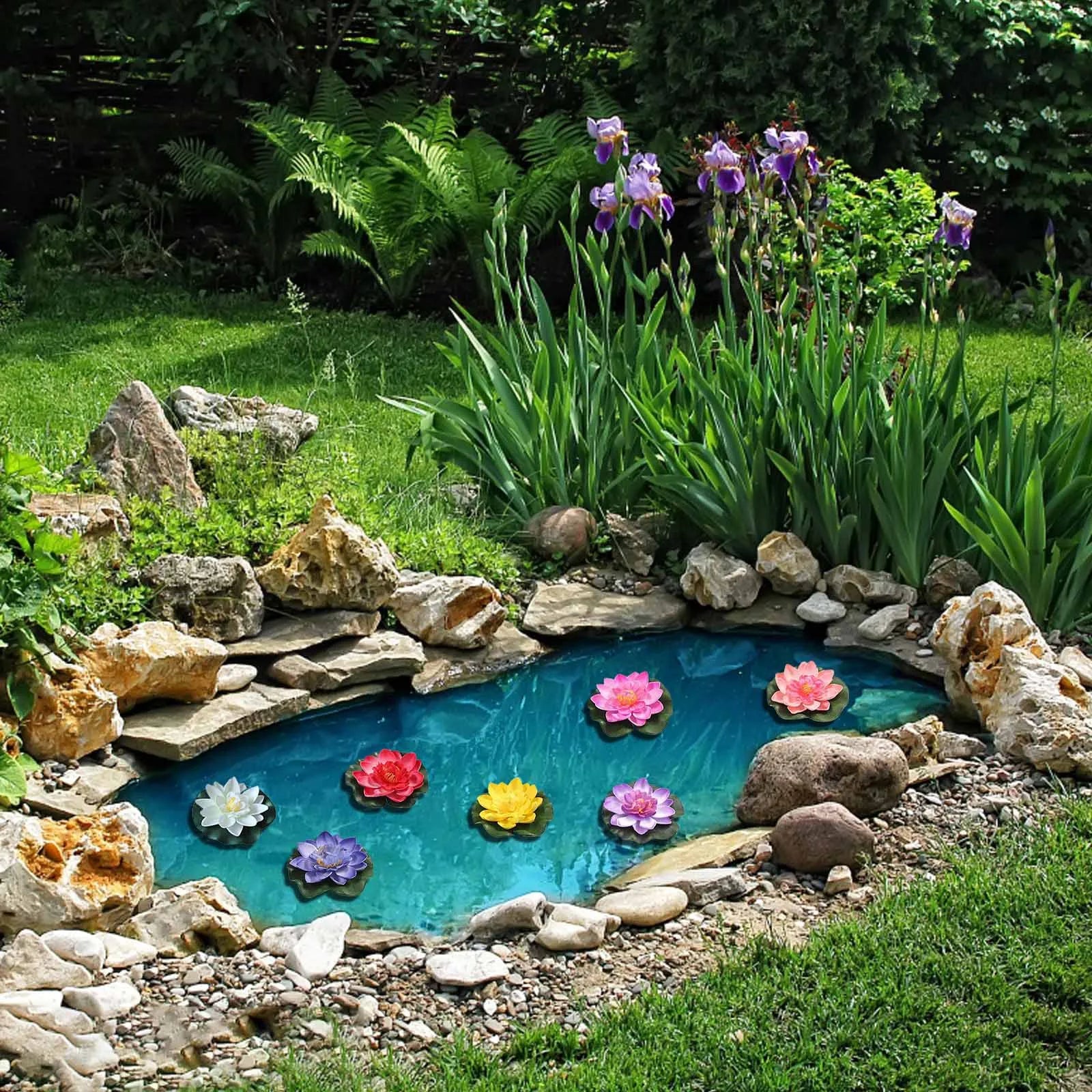 7pcs Simulation Lotus Artificial Water Lily Floating Flower Pond Rose Water Lily Indoor Outdoor Garden Decorations Peaceful Pleasures Health and Wellness