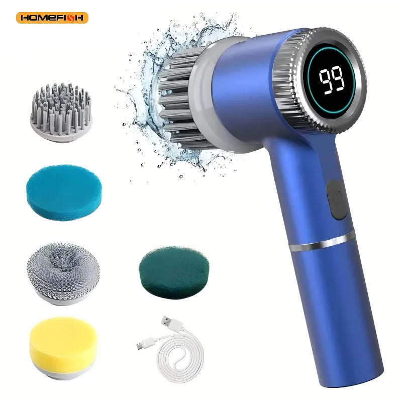 Electric Spin Scrubber With 5 Replaceable Brush Head, Three-speed Adjustable Handheld Rechargeable Shower Scrubber Peaceful Pleasures Health and Wellness