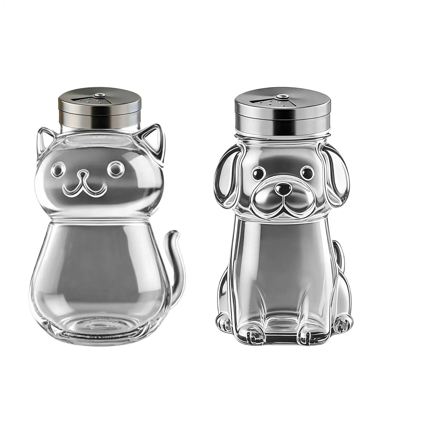 Cute Animal Glass Salt Shaker with Lid | Cat & Dog Design