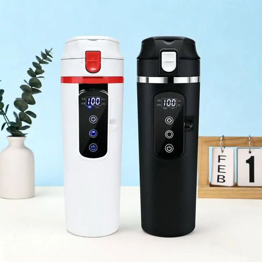 12V/24V Car Heating Cup 304 Stainless Steel 500ml Large Capacity Portable Digital Display Electric Water Kettle for Vehicle Peaceful Pleasures Health and Wellness