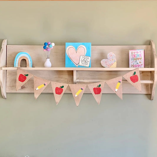 Back to School Burlap Banner | Apple Pencil Bunting Decor Party Bunting Banner Peaceful Pleasures Health and Wellness Banner Single piece13x18cm