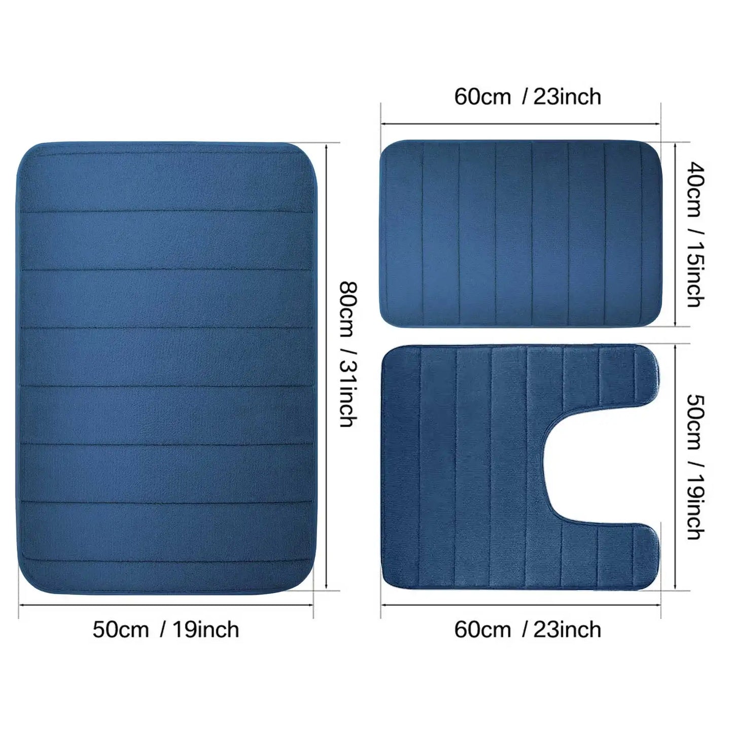 3Pc Sets Bath Mats Non Slip Memory Foam Bathroom Soft Rugs Water Absorption Dry Fast Bath Mat Machine Washable For Home Floor Peaceful Pleasures Health and Wellness navy 3pcs set