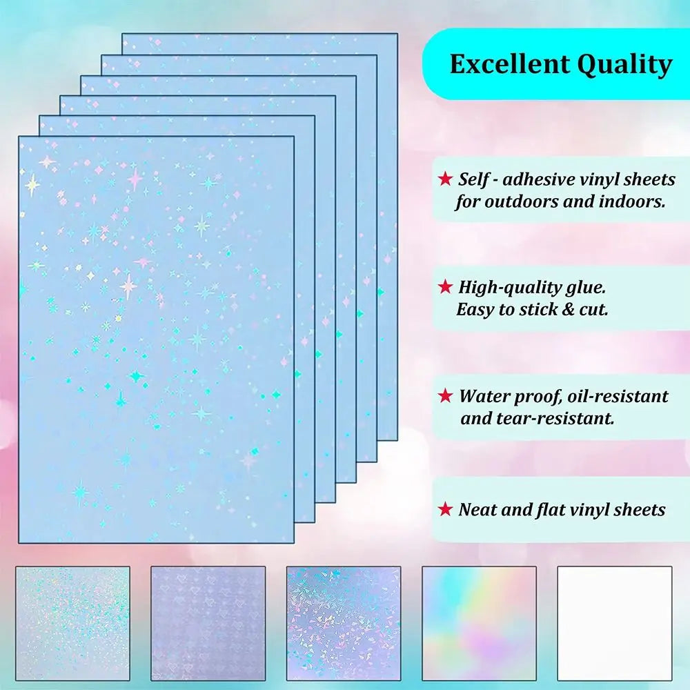 50Pcs Holographic Sand Stars Sticker Paper | 3" Self-Adhesive Film