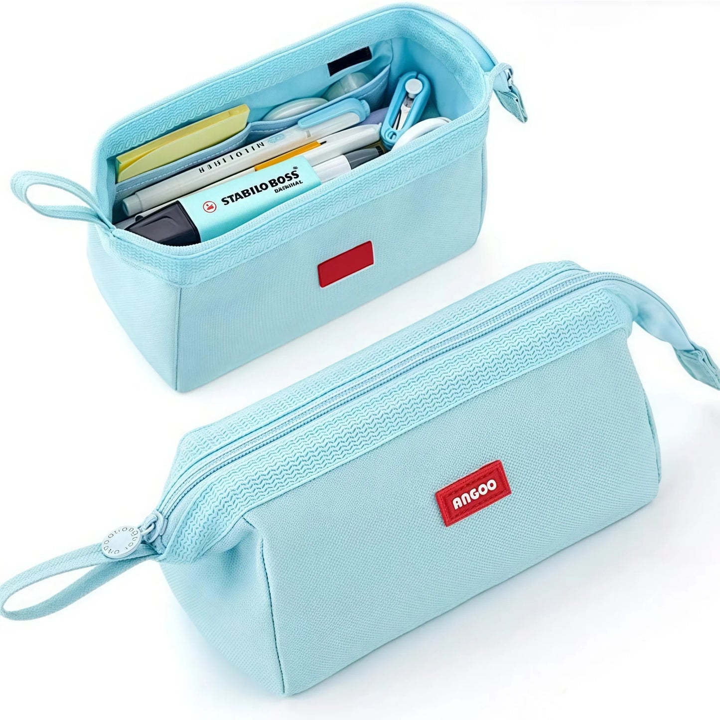 Large Capacity Pencil Case With Pen Holder Label Minimalist Student Stationery Storage Creative Stationery Storage Bag Peaceful Pleasures Health and Wellness Blue