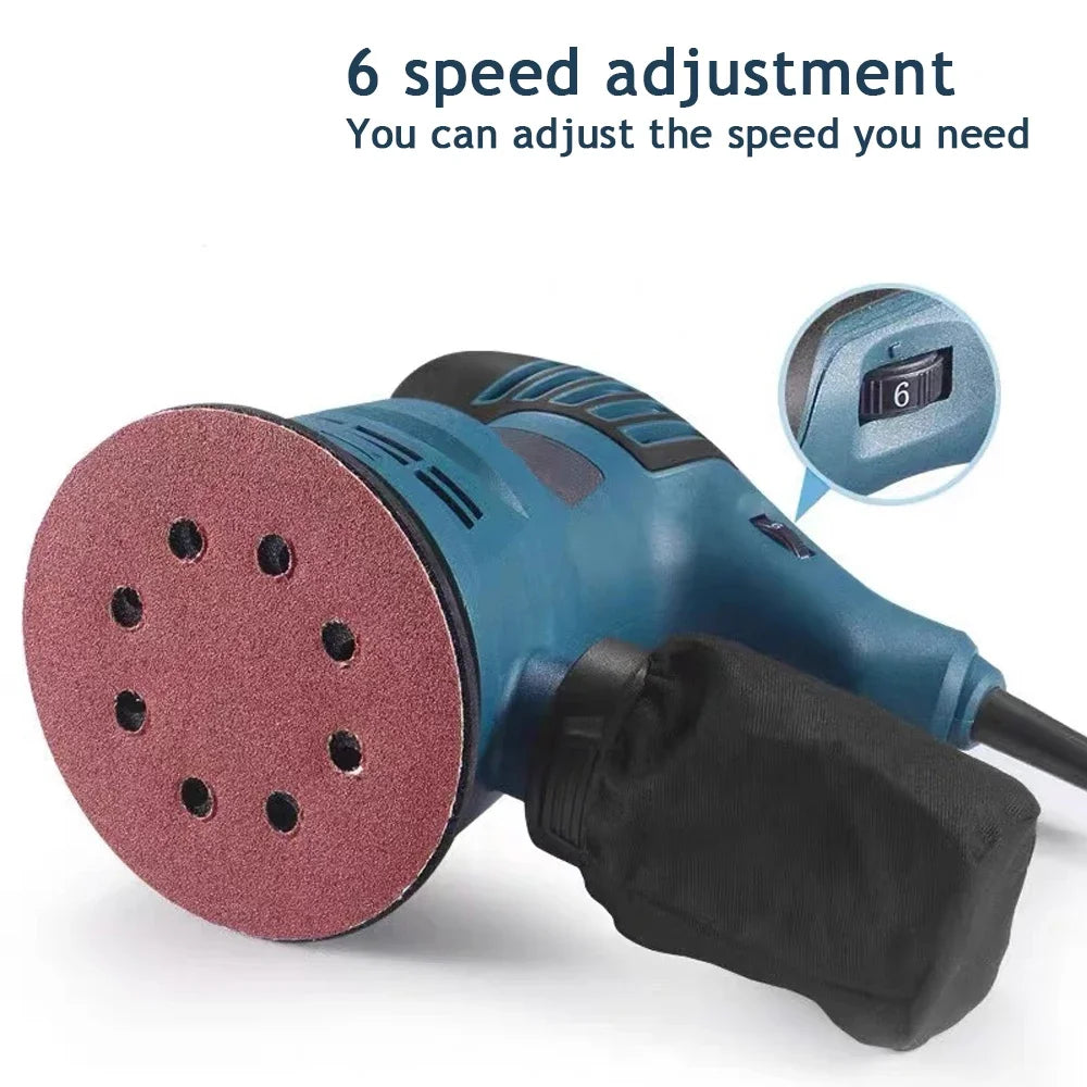 300W Electric Eccentric Sander 6 Gears Speed Adjustment 5 Inch 125mm Wood Sanding Processing Car Polishing Machine With Dust Box Peaceful Pleasures Health and Wellness
