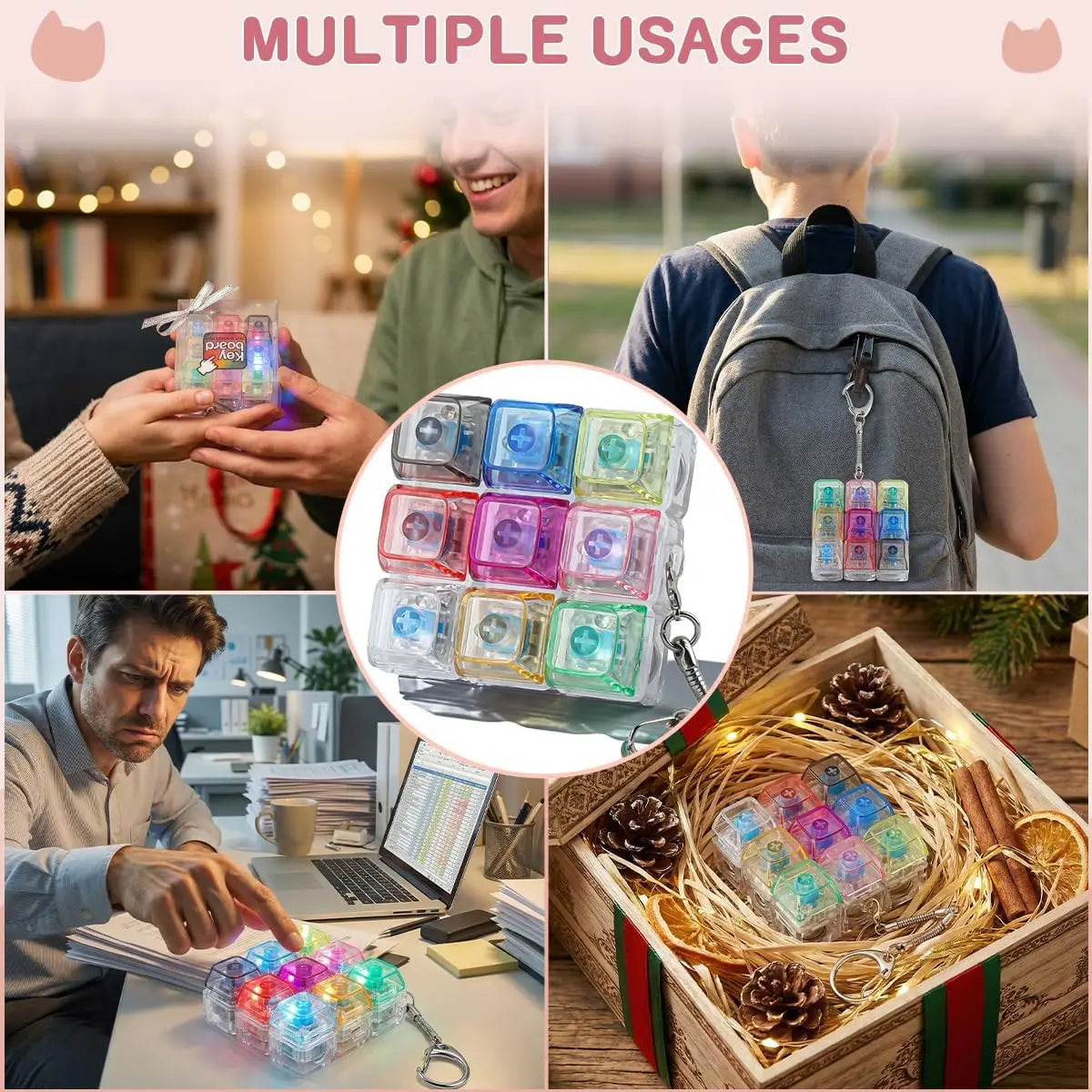 9-Key Mechanical Switch Tester Keychain Fidget Toy | 1–20 Pack