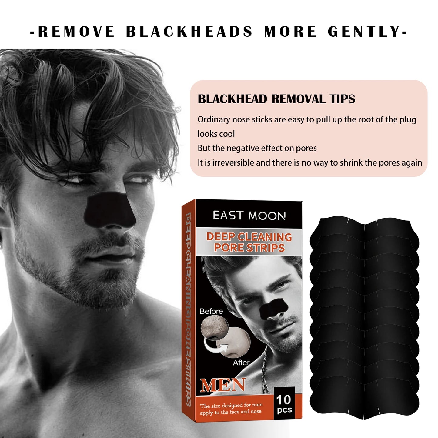 Men's Bamboo Charcoal Nose Strips | Deep Pore Cleansing 10pk
