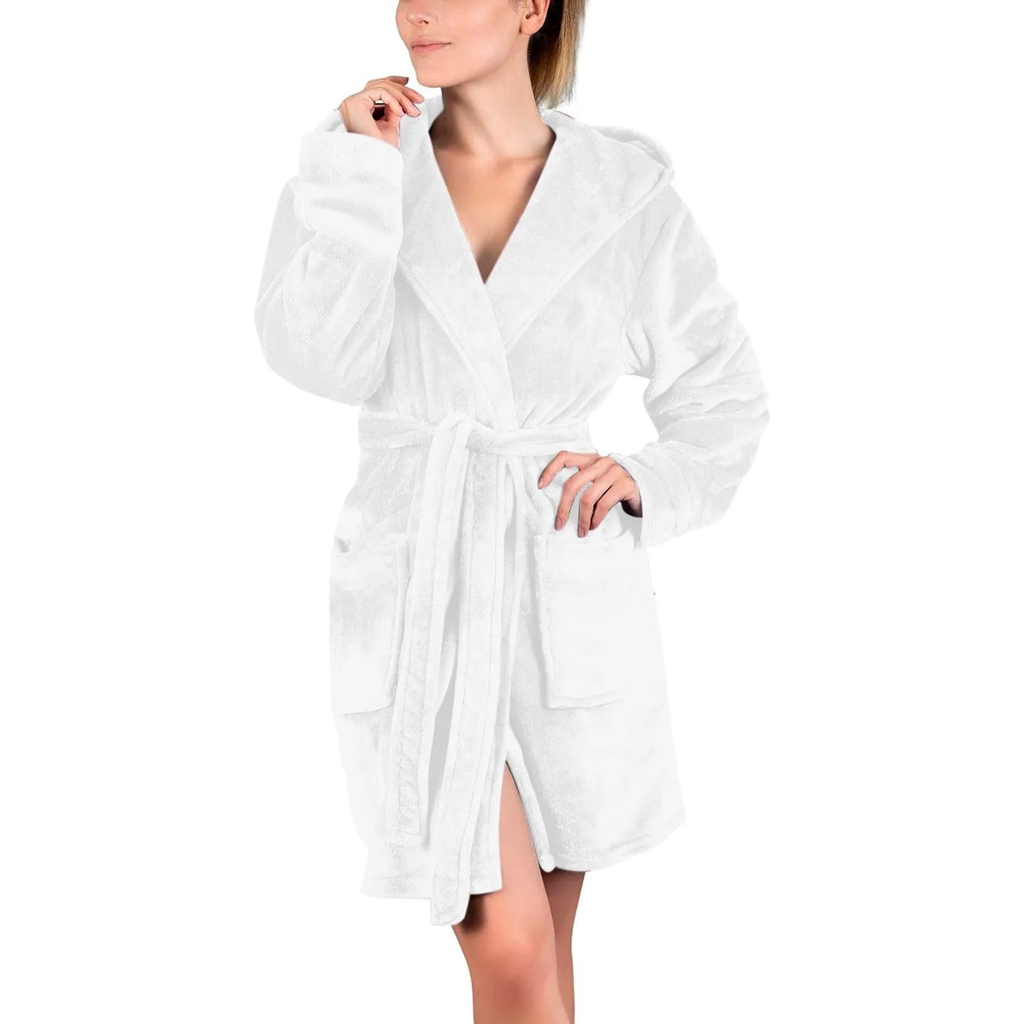 Women's Hooded Kimono Bathrobe | Long Soft Robe with Waist Tie
