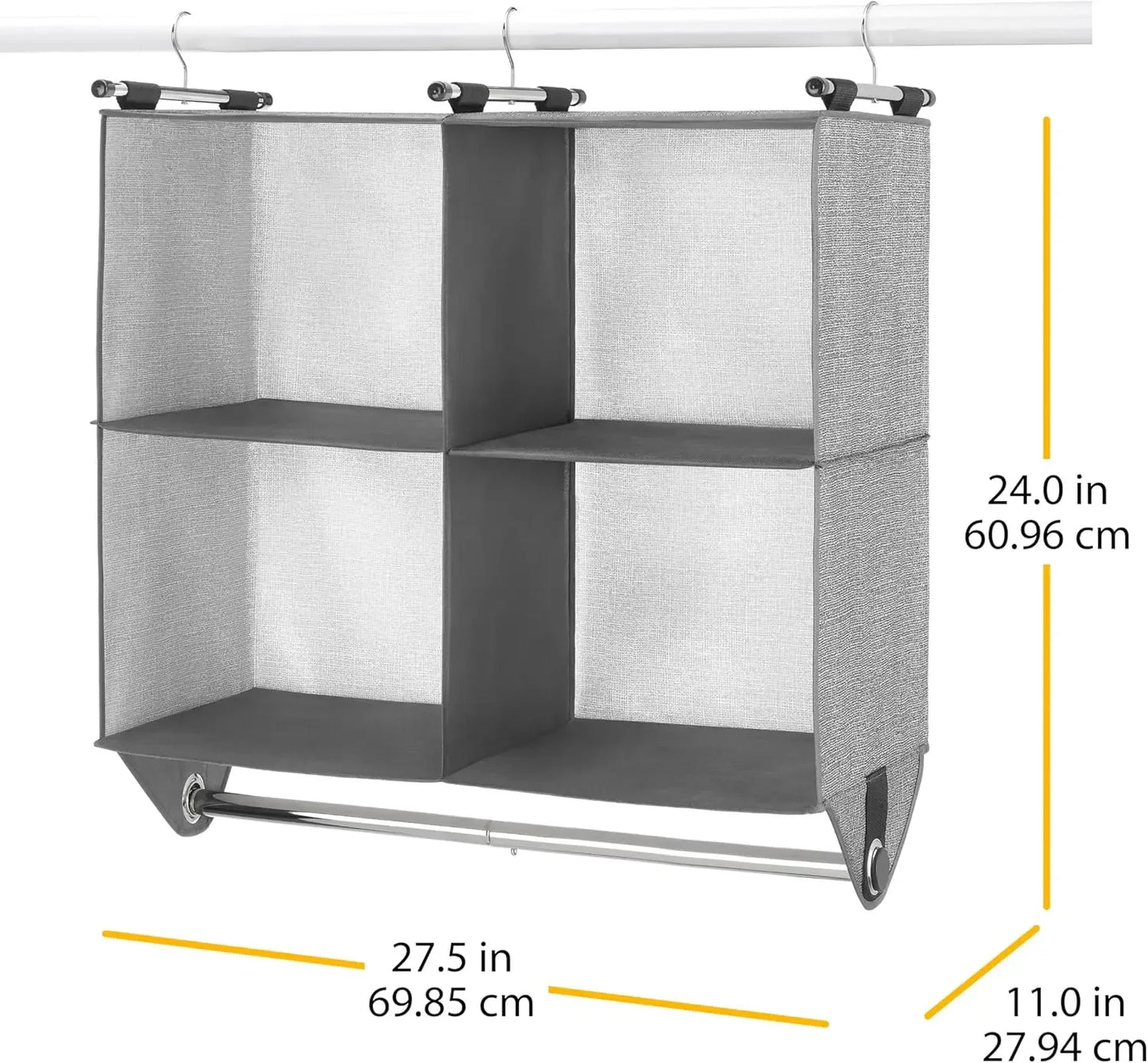 4-Section Fabric Closet Organizer with Chrome Rod for Hanging and Folded Garments Peaceful Pleasures Health and Wellness