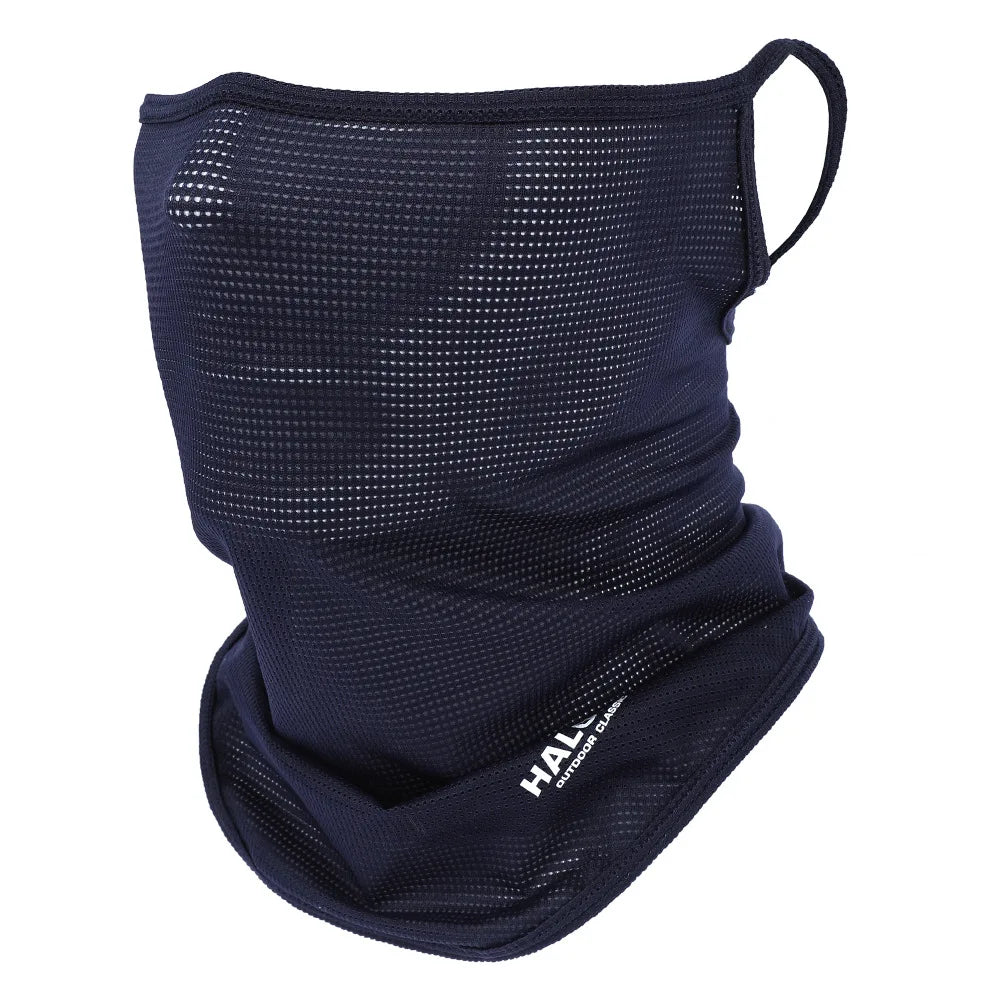 Summer Men's and Women's Ice Silk Veil Sunshade Breathable Outdoor Neck Protection Cycling Mask Half Face Style Peaceful Pleasures Health and Wellness Navy blue