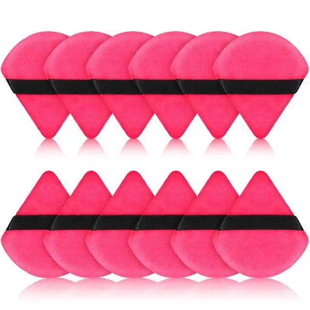 12-Pack Triangle Velvet Powder Puffs – Makeup Blending Tool Makeup Powder Puff Peaceful Pleasures Health and Wellness 12pcs Rose Red