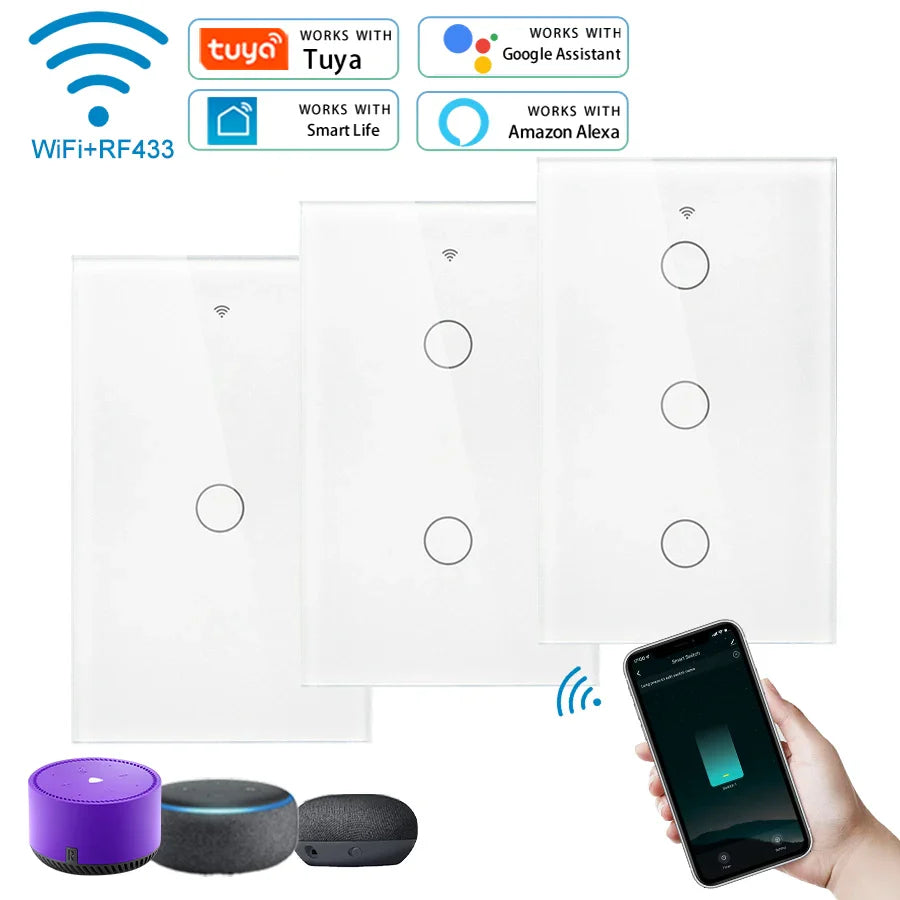 Tuya WiFi Smart Wall Switch 1/2/3 Gang No Neutral | Alexa