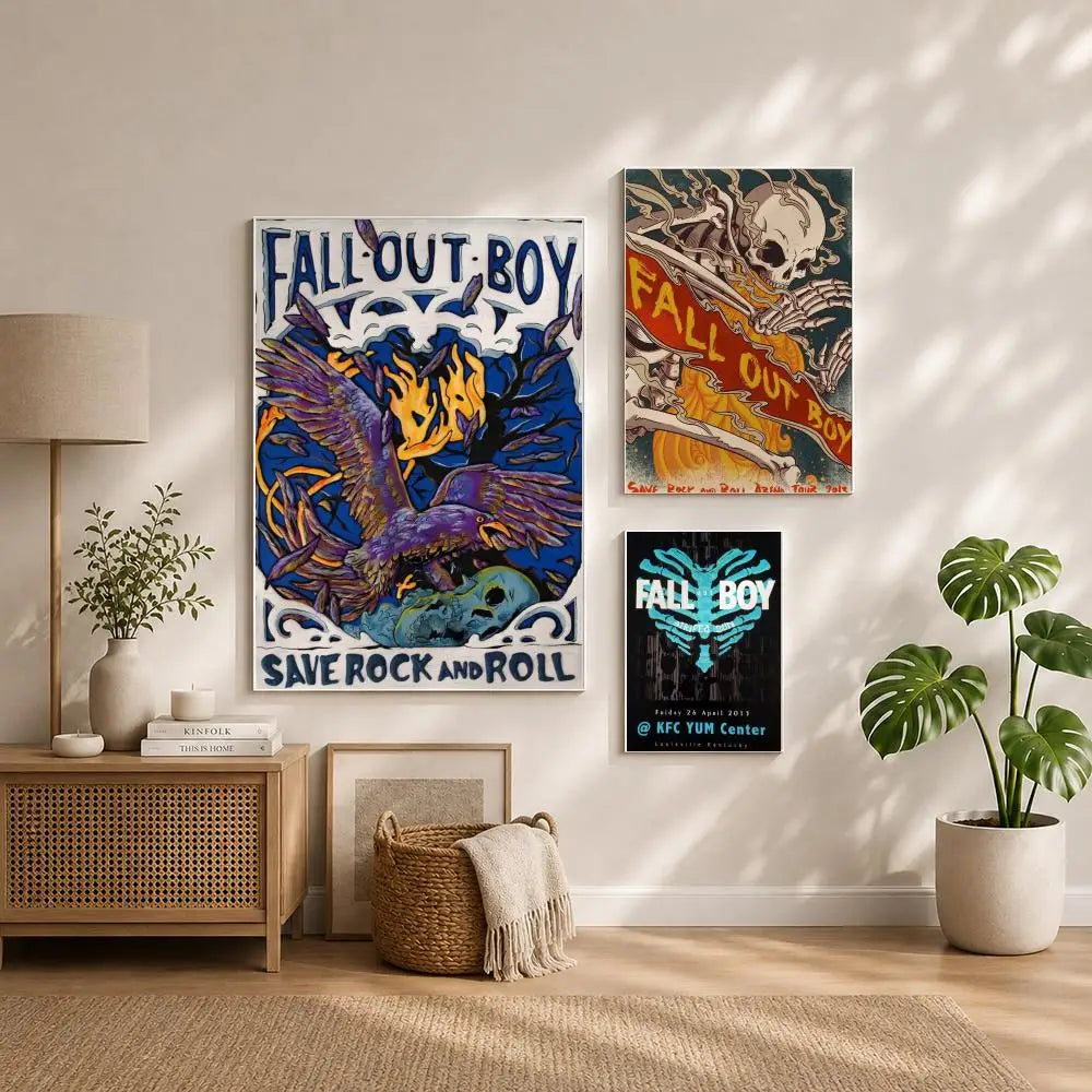 Band F-Fall Out BoyS Poster HD Self Adhesive Waterproof Wall Art Ideal for Home Office Dorm Bedroom Great Gift Peaceful Pleasures Health and Wellness