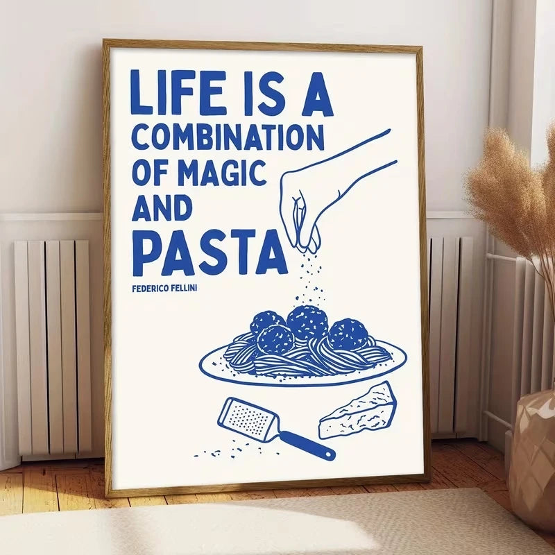 Modern Hand-Drawn Pasta Canvas Wall Art Print | Kitchen Decor