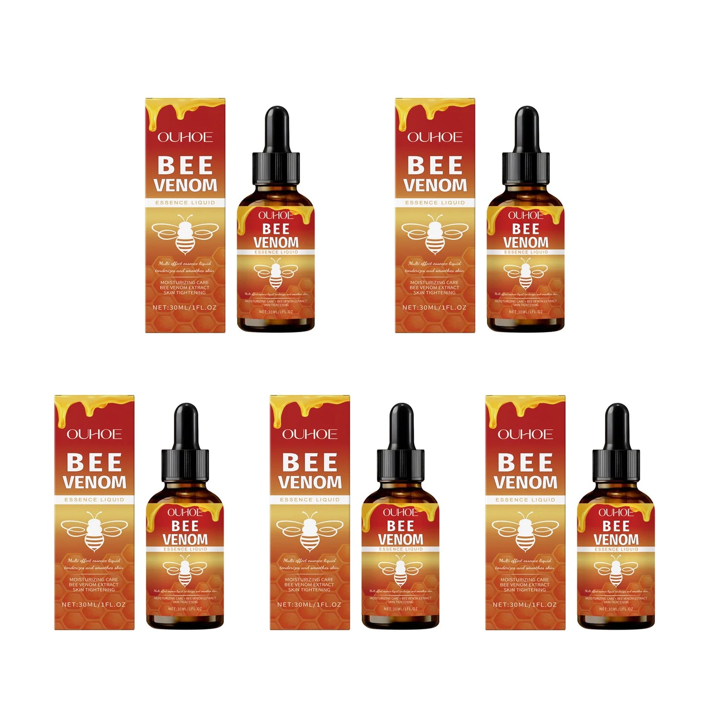 Bee Venom Firming Serum Lifting Tightening Fades Fine Lines Hydrating Brightening Facial Skin Treatment for Firmer Radiant Skin Peaceful Pleasures Health and Wellness 5 x 30ml Boxed