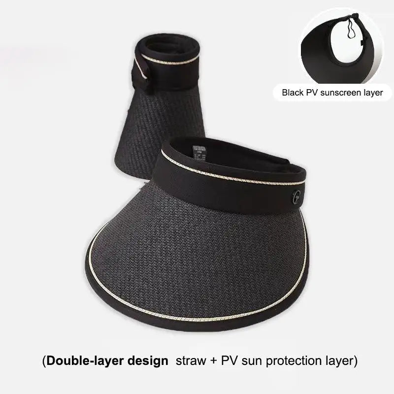 Foldable Straw Sun Visor Hat – UV Protection Beach Cap