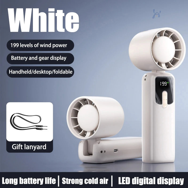 Lenovo Portable Handheld Small Fan 100-Speed Powerful Wind Cold Air Electric Fan Charging Foldable 90° Adjustable Outdoor Travel Peaceful Pleasures Health and Wellness White-regular