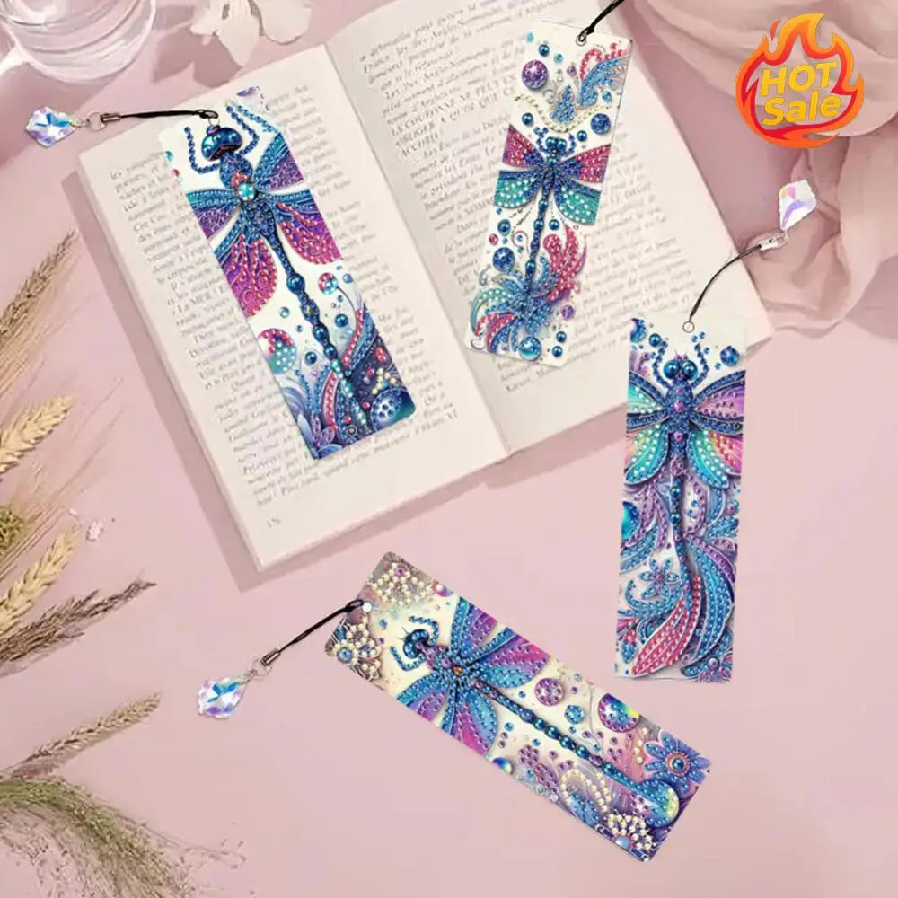 4-Pack DIY Diamond Painting Bookmarks with Pendants – Beginner Kit
