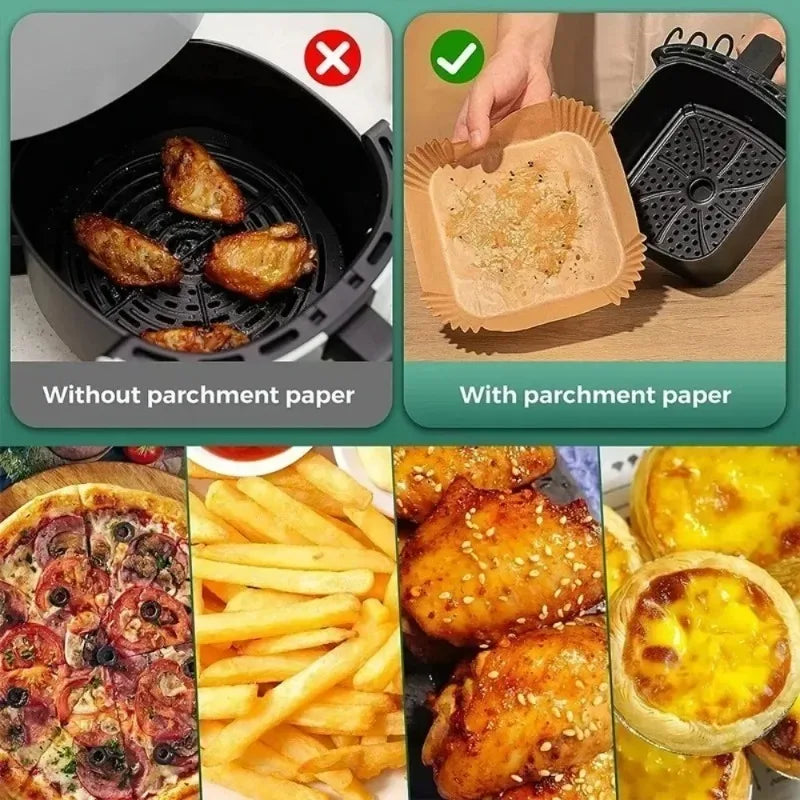Air Fryer Parchment Paper Liners 50–200Pcs Non-Stick Disposable