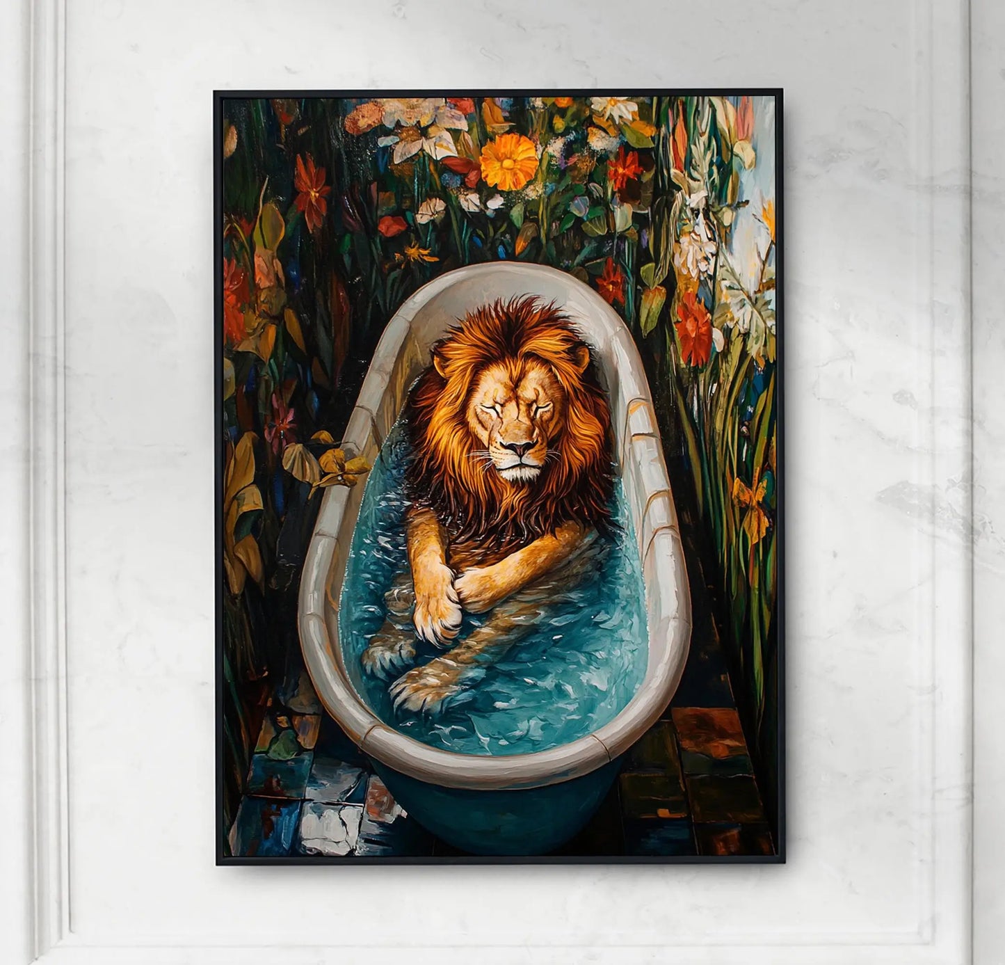 Funny Animals Swimming Pool Canvas Wall Art | Bathroom Decor