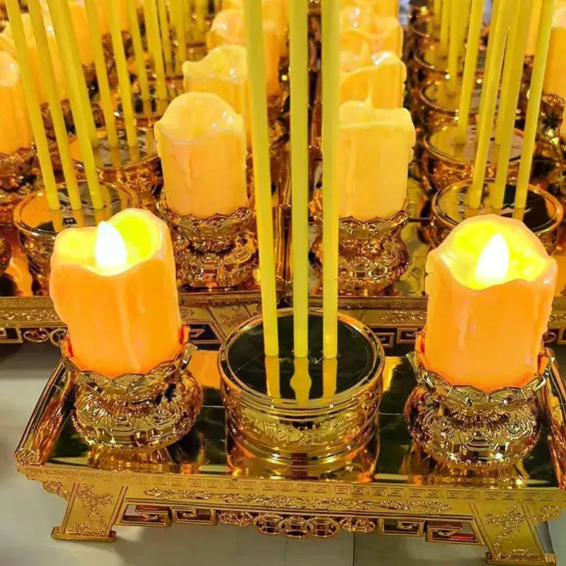 LED Prayer Candle Light | Smokeless Swinging Flame | Golden