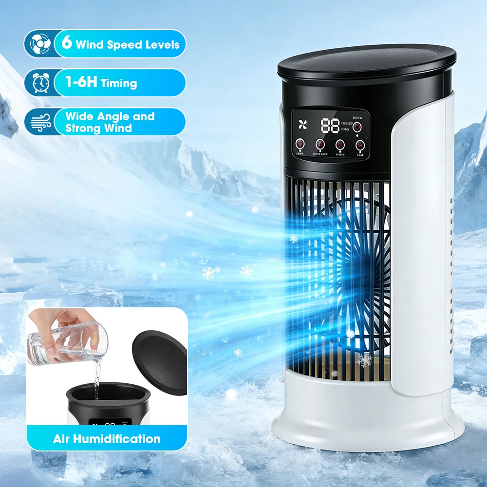 3 in 1 Portable Air Cooler with Humidifier 6 Wind Speed Fast Cooling Air Conditioner Misting Fan for Home Office Kitchen Desktop Peaceful Pleasures Health and Wellness WHITE