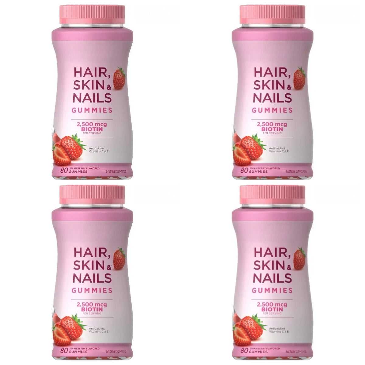 Hair Skin & Nails Gummies | Biotin 2500mcg Vitamins A C E – 80ct