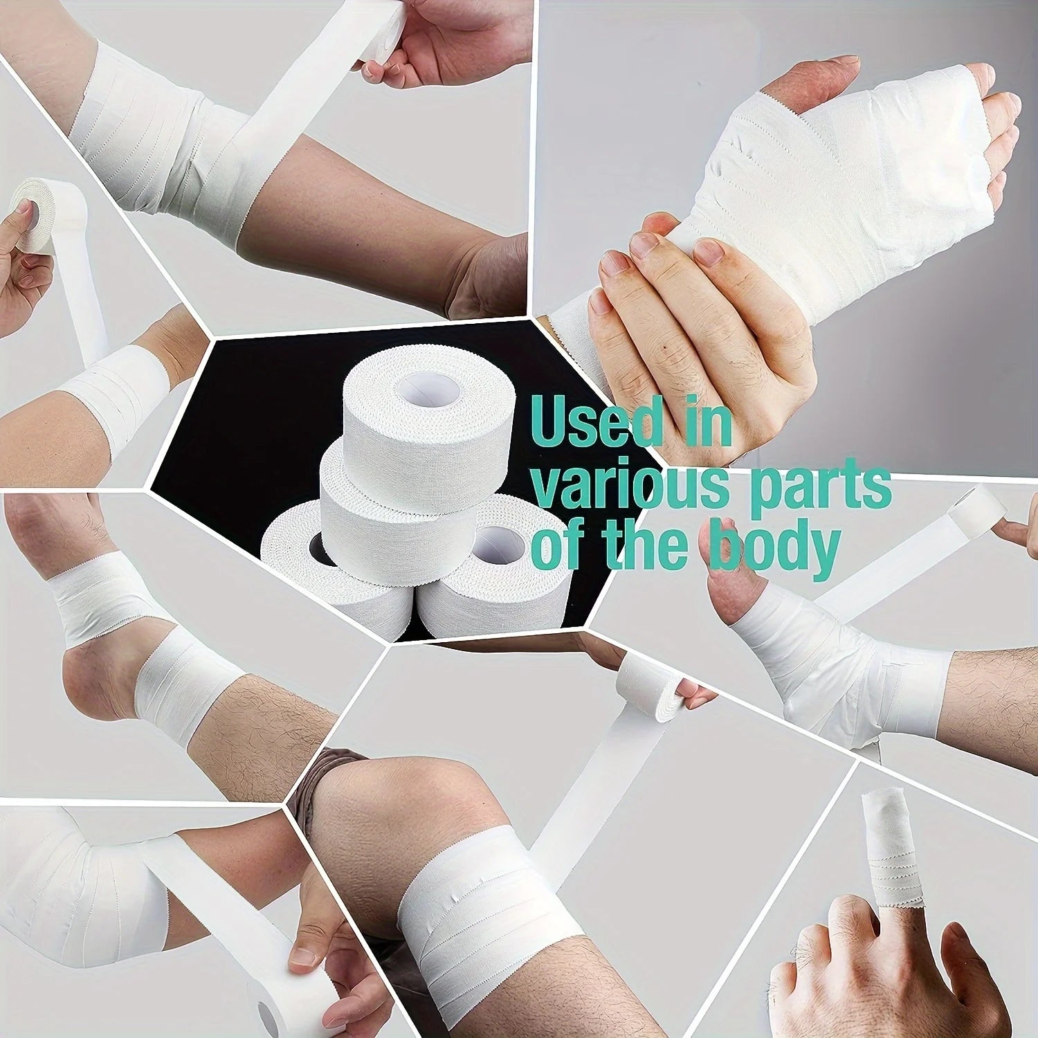 4 Rolls 3.8cm×9.1m Black White Cotton Tape Sports Tape Self-Adhesive Bandage Breathable Flexible Fabric Non Woven Bandage Peaceful Pleasures Health and Wellness