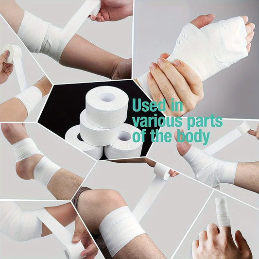 4 Rolls 3.8cm×9.1m Black White Cotton Tape Sports Tape Self-Adhesive Bandage Breathable Flexible Fabric Non Woven Bandage Peaceful Pleasures Health and Wellness