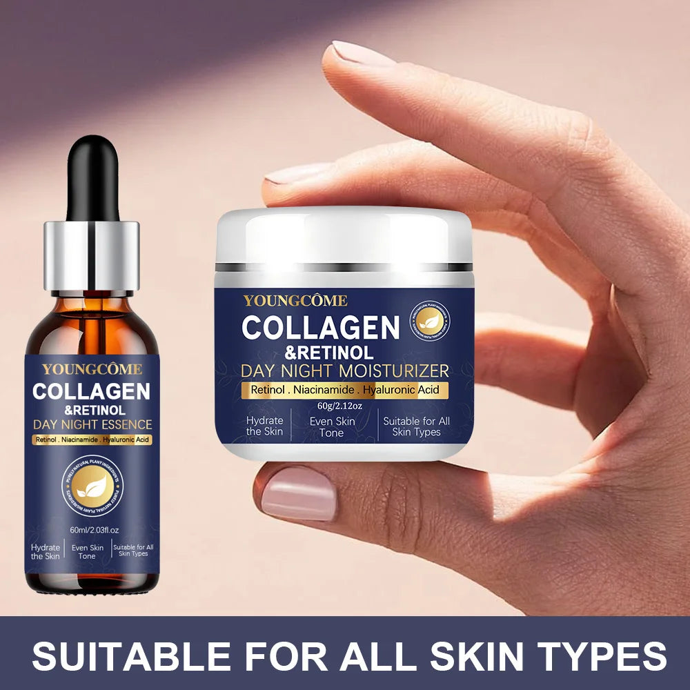Collagen Retinol + Stem Cell Day Night Moisturizer & Serum Set - Hydrating Firming Skin Care with Niacinamide Hyaluronic Acid Peaceful Pleasures Health and Wellness