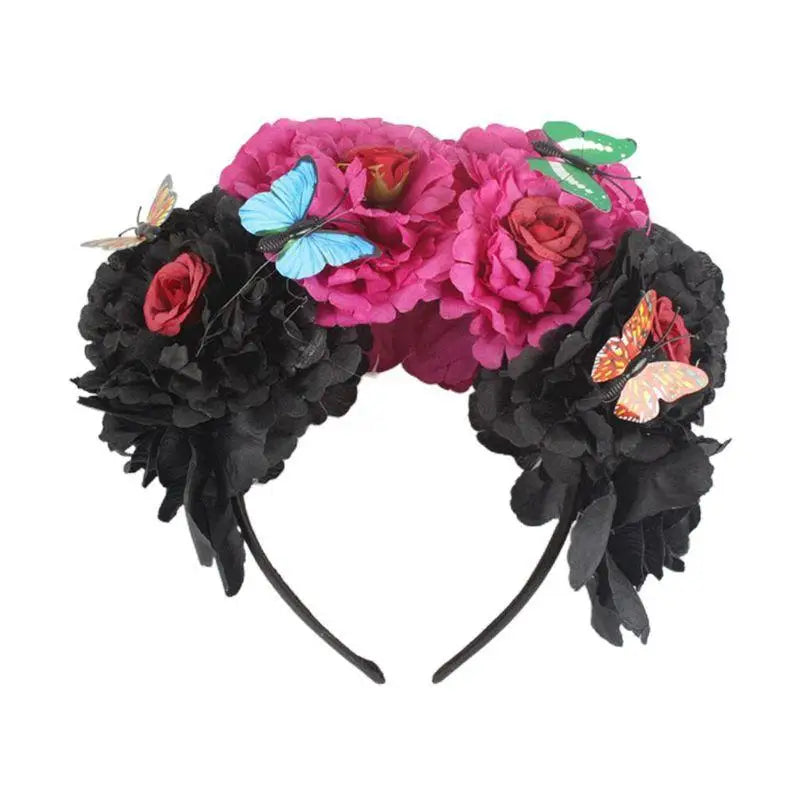 Halloween Colorful Peony Flower Headband Fairy Butterfly Mexican