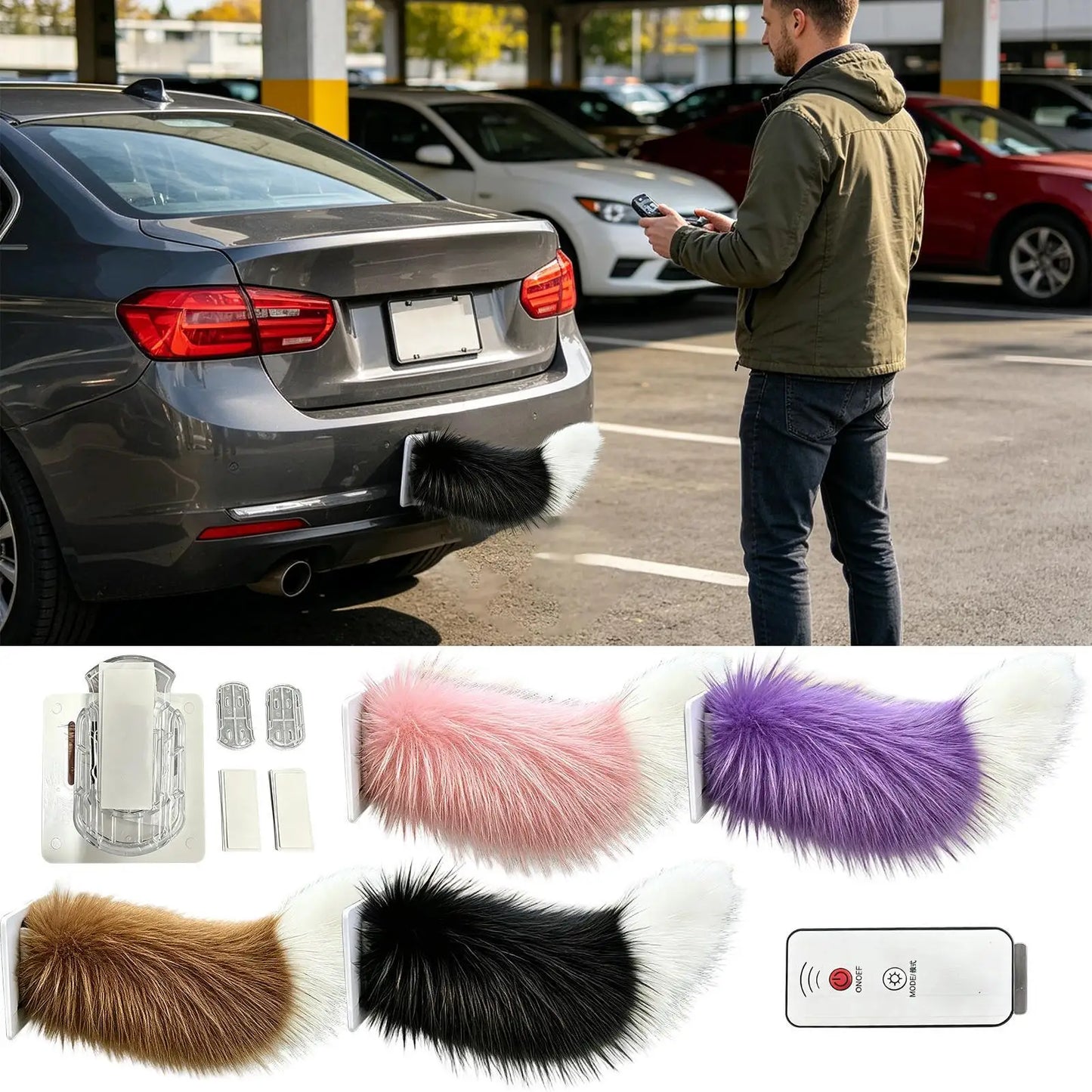 Electric Wagging Plush Tail Car Decoration | Remote Control Faux Fur