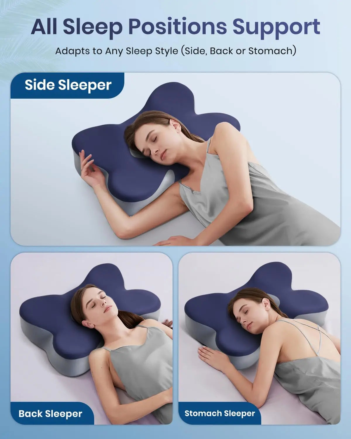 Ergonomic Memory Foam Neck Pillow – Cooling, Dual Height, All Sleepers Peaceful Pleasures Health and Wellness