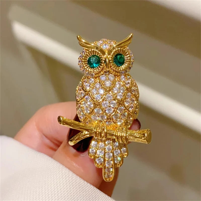 Vintage Owl Brooch | Sparkling Crystal Animal Pin for Women