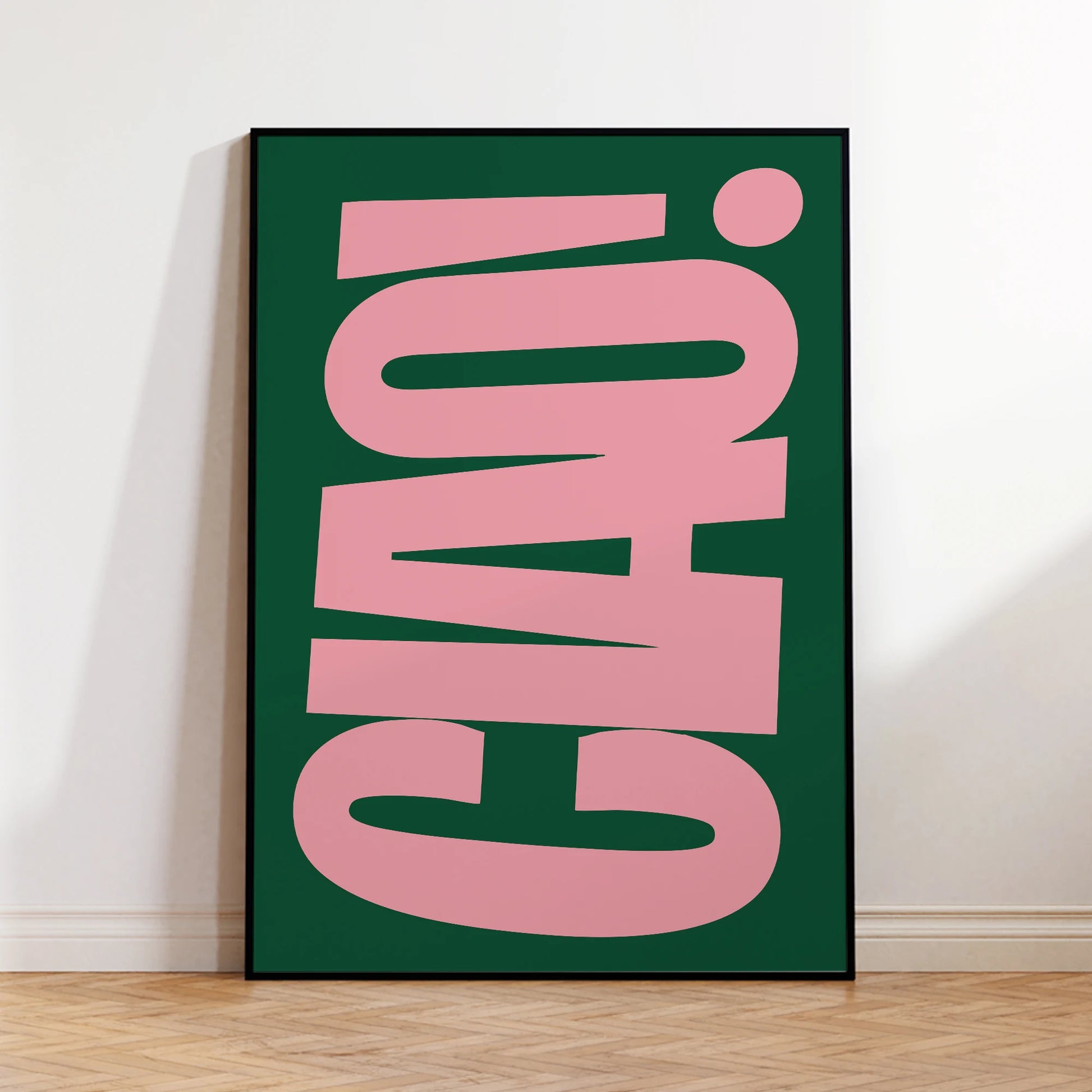 Retro Style Dark Green And Bright Pink Italian Ciao Wall Art Prints Canvas Painting Poster Picture For Living BedRoom Home Decor Peaceful Pleasures Health and Wellness G2646-1 30x40cm White Framed