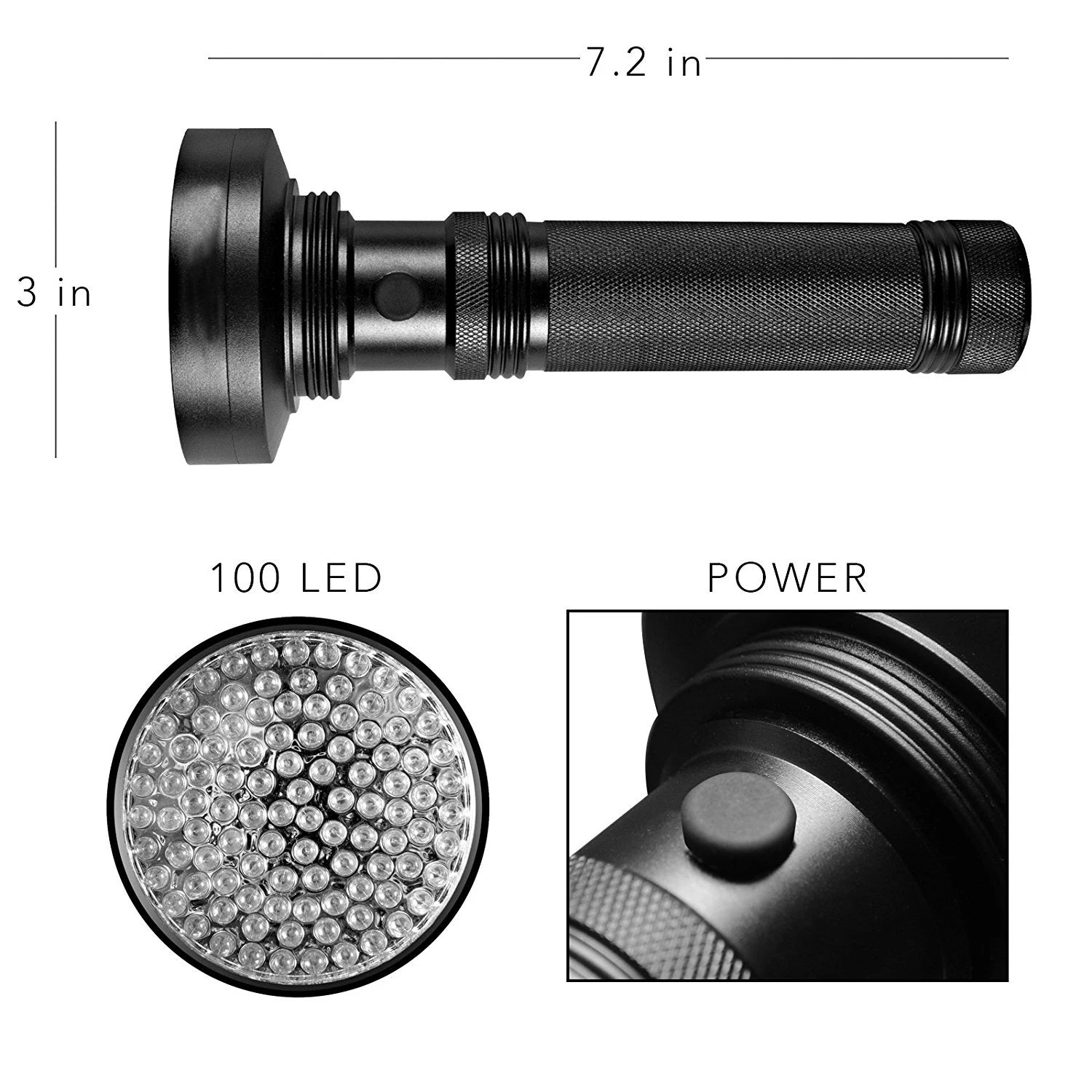 100LED 395nm UV Flashlight High Power Ultraviolet Torch Money Ore Pet Stains Invisible ink Scorpion Marker Fluorescent light Peaceful Pleasures Health and Wellness Black