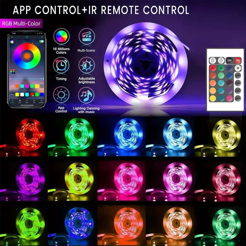 RUNTOIN RGB LED Strip Light | Music Sync & 24-Key Remote USB