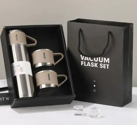 One Cup Three Lid Thermos Cup Set 304 Stainless Steel Handle Lid Gift Cup Men's And Women's Portable Gift Box Set Peaceful Pleasures Health and Wellness Silver 401-500ml