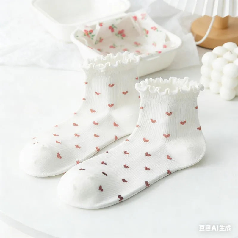 Women's Heart Ruffle Ankle Socks | Korean Fashion Low Cut