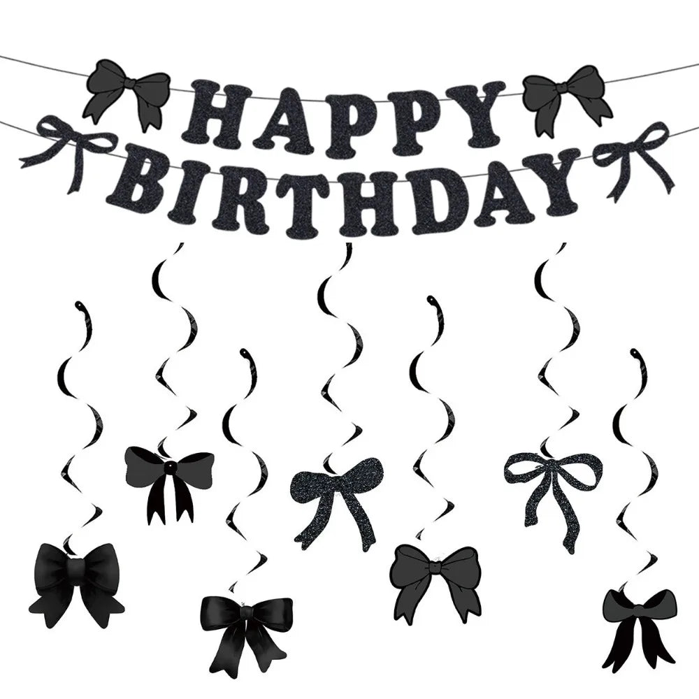 Bow Theme Happy Birthday Banner & Balloon Decoration Set