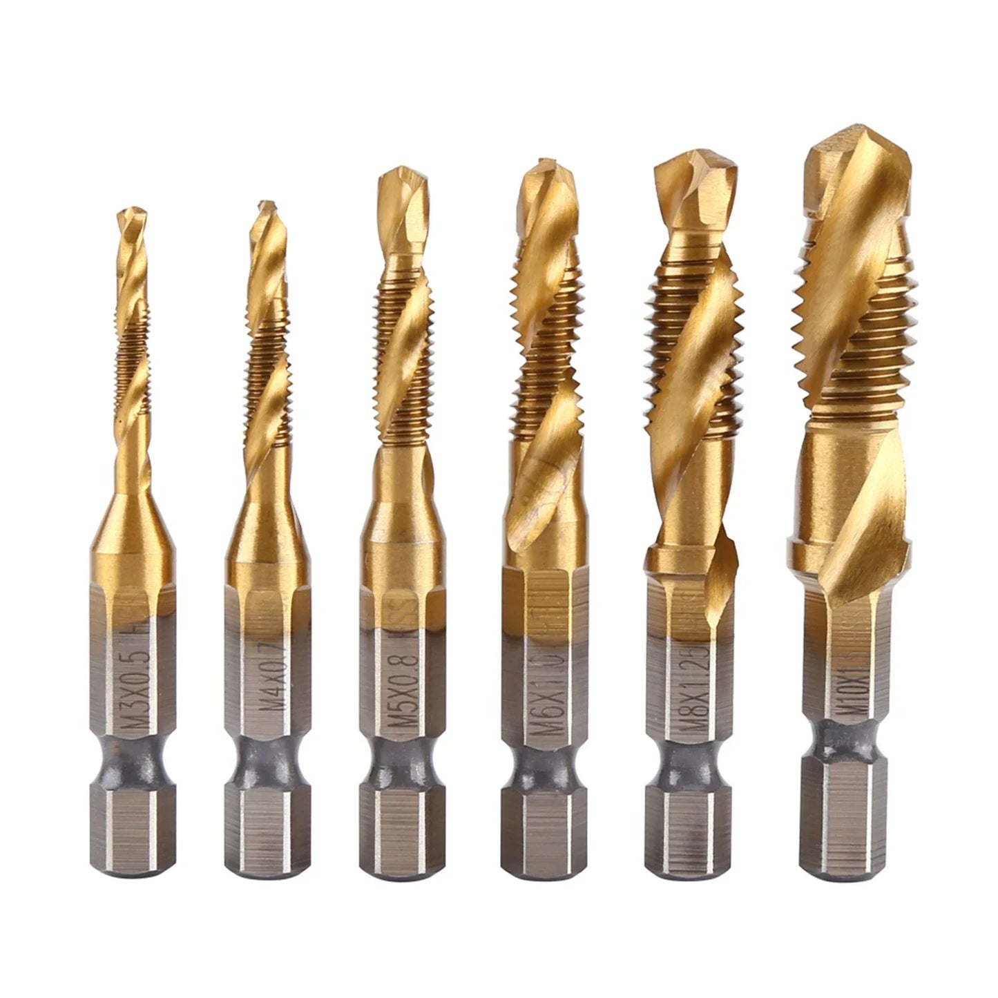 Metric Thread M3-M10 Titanium Coated HSS Drill Tap Bits 1 4 Hex Shank