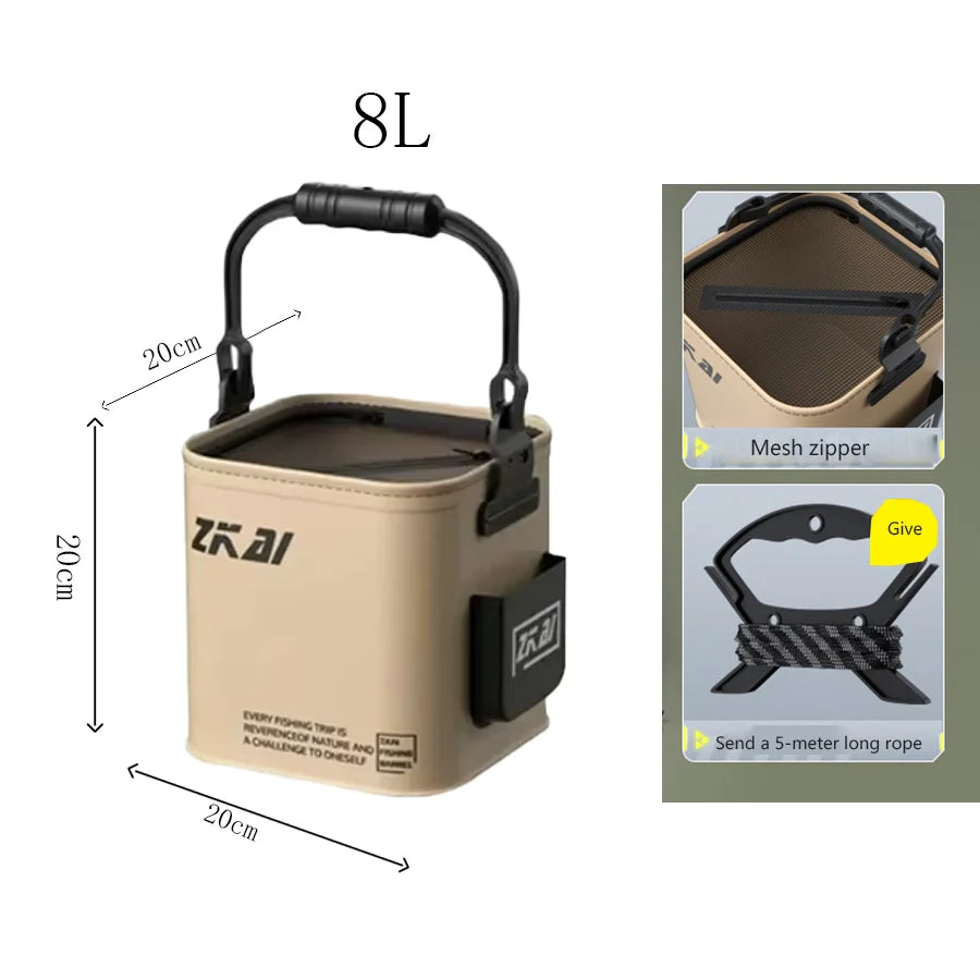 Large Capacity Fishing Tackle Storage Bucket, 8L/13L Durable Suitcase for All Fishing Gear and Outdoor Angling Accessories Peaceful Pleasures Health and Wellness DY25-8L