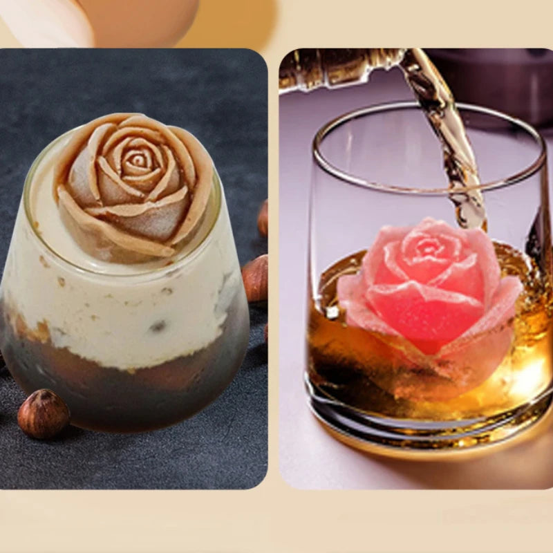 Custom 3D Rose Flower Shape Grids Ice-Cube Molds DIY Homemade Whiskey Reusable Silicone Ice Cube Tray With Lid Peaceful Pleasures Health and Wellness