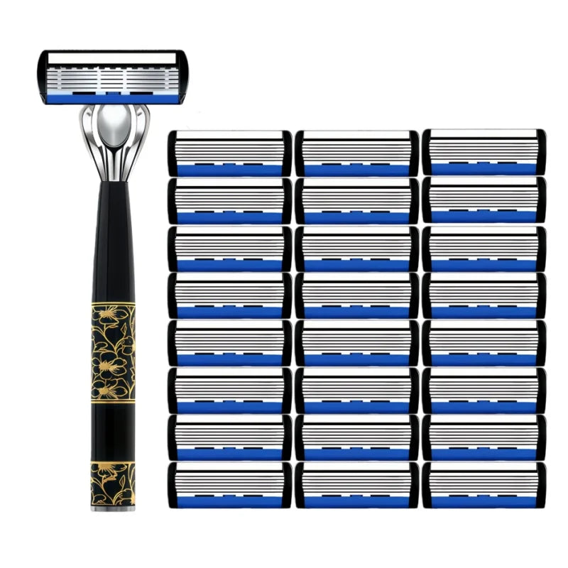Classic 6-Blade Manual Safety Razor for Men | 1 Handle + 3 Blades