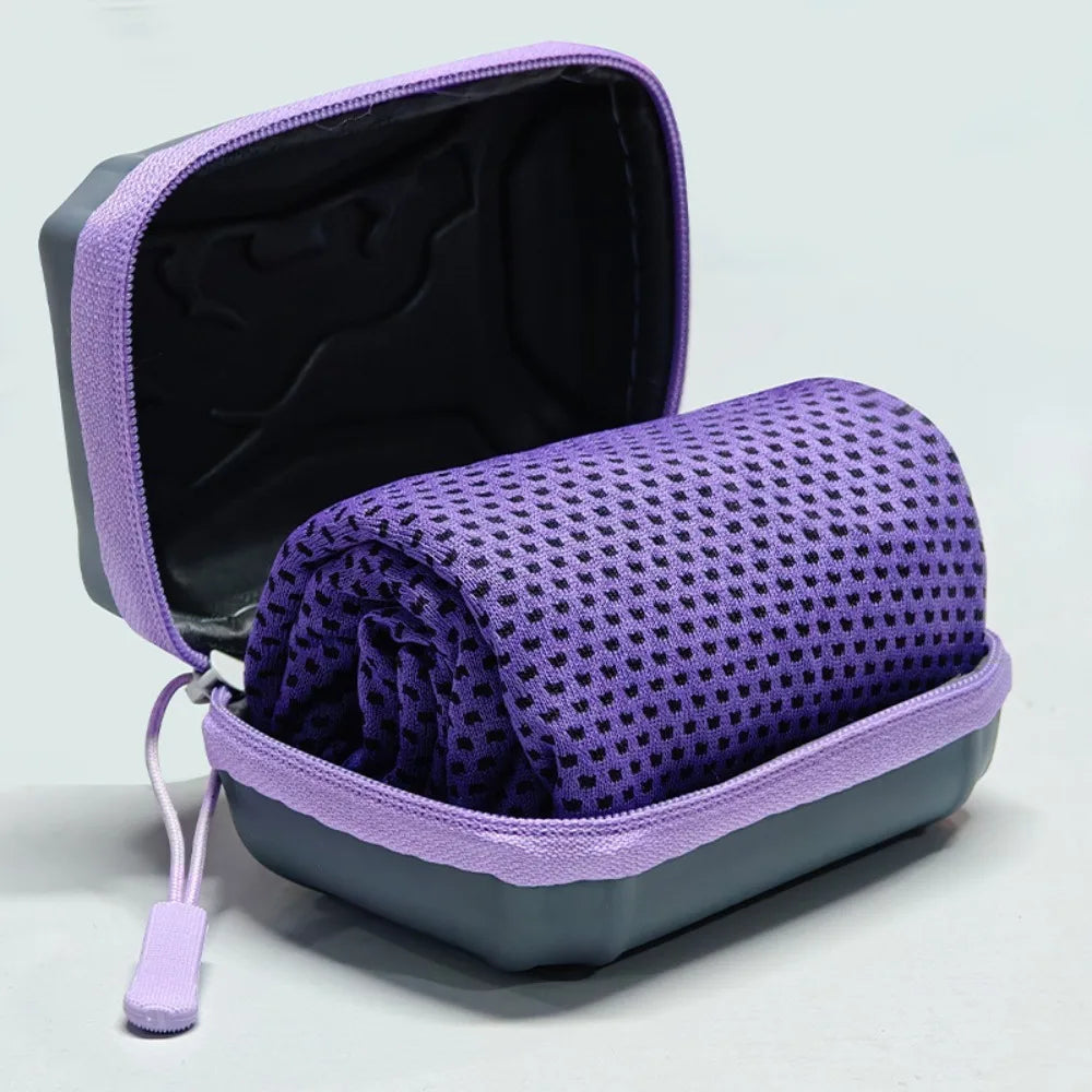 Portable Polyester Cooling Towel Microfiber EVA Case Quick Dry Towel Absorbent Ice Towel Outdoor Peaceful Pleasures Health and Wellness Purple